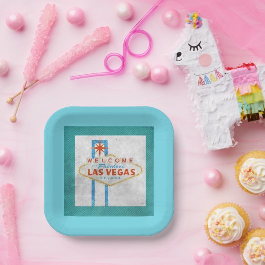Retro Vegas Sign Grunge Style Papieren Bordje (Feest)