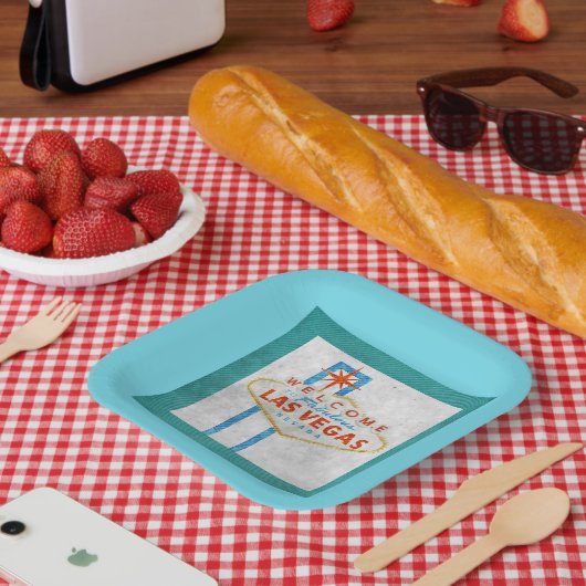 Retro Vegas Sign Grunge Style Papieren Bordje (Picknick)