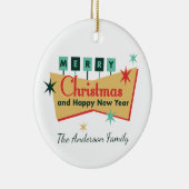 Retro Vegas Stijl Vrolijk Kerstmis Familienaam Keramisch Ornament (Rechts)