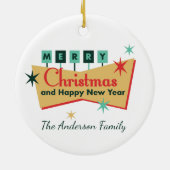 Retro Vegas Stijl Vrolijk Kerstmis Familienaam Keramisch Ornament (Achterkant)