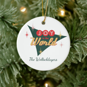Retro Vegas Vibe Vreugde aan de wereld familienaam Keramisch Ornament