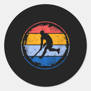Retro veldhockeyspeler tiener jongens hockey ronde sticker