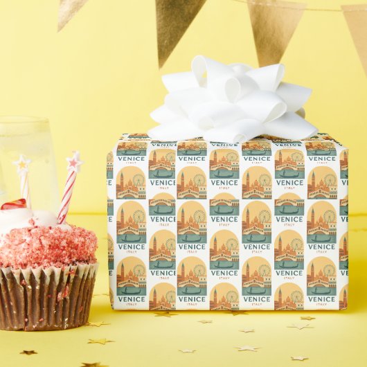 Retro Venetië Italië Inpakpapier – Gondola (Verjaardagsfeest)