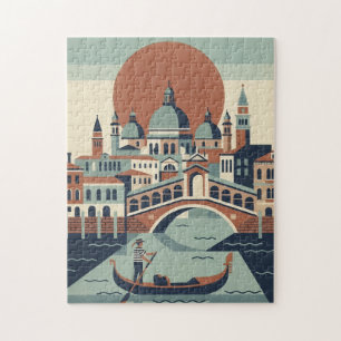 Retro Venetië Italië Vintage Reis Gondel Kanaal Legpuzzel