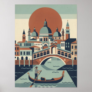 Retro Venetië Italië Vintage Reis Gondel Kanaal Poster