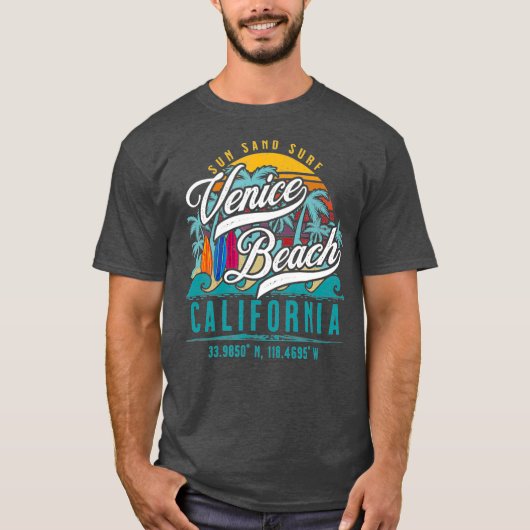 Retro Venice Beach California Sun Sand Surf Palm T-shirt (Voorkant)