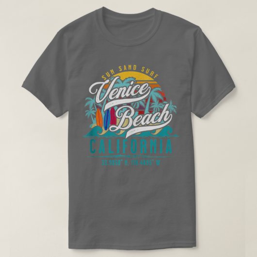 Retro Venice Beach California Sun Sand Surf Palm T T-shirt (Design voorkant)