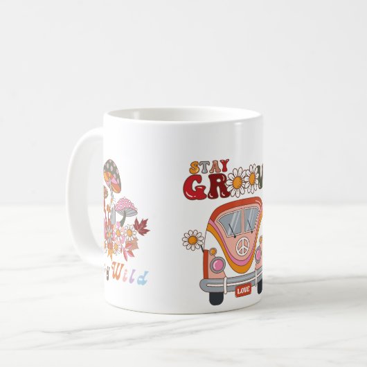 Retro verblijf Groovy Bloemen Stijlvol boho design Koffiemok (Voorkant links)