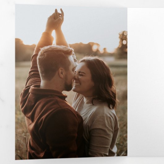 Retro verbrand oranje all-in-one trouwfoto drieluik uitnodiging (Binnenzijde eerst)