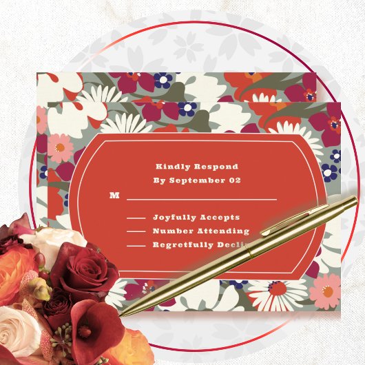 Retro Verbrand Oranje Herfst Bloem Bruiloft RSVP