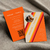 Retro Verbrand Sinaasappel Strepen 70s 80s QR Code Kaart