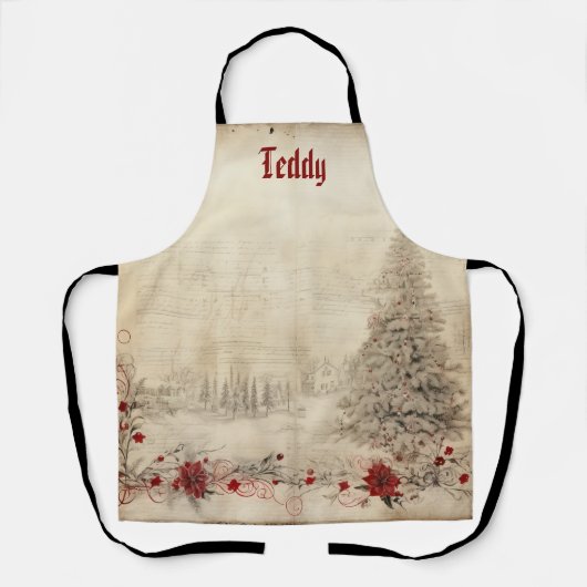 Retro verdrietige blik Kerstmisscène. bewerkbaar Schort (Voorkant)