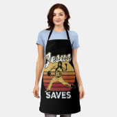 Retro Verdrietige Jezus redt honkbalwerper Fan Schort (Gedragen)