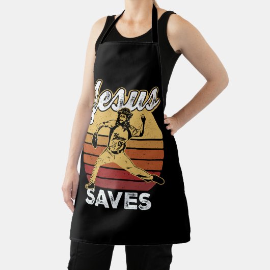 Retro Verdrietige Jezus redt honkbalwerper Fan Schort (Insitu)