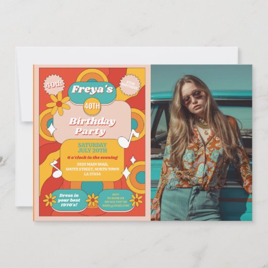 Retro Verjaardag 60s 70s 80s Muziek  Party Kaart (Voorkant)