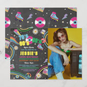 Retro Verjaardag 70s 80s 90s Disco Foto uitnodigin Kaart (Voorkant / Achterkant)