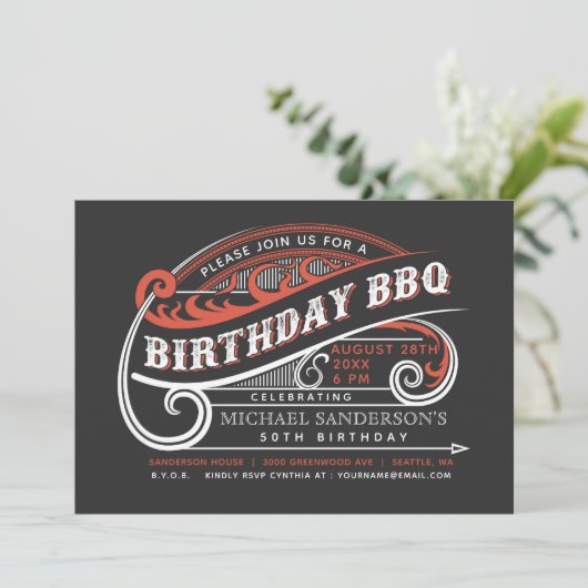 Retro Verjaardag BBQ Uitnodigingen (Staand voorkant)