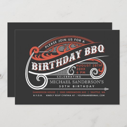 Retro Verjaardag BBQ Uitnodigingen (Voorkant / Achterkant)