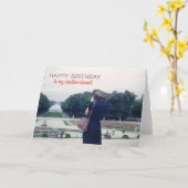 Retro Verjaardag Dame met Camera Creatieve Vriend Kaart (Gele Bloem)