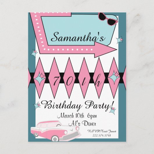 Retro verjaardag elke leeftijd, jaren 50 briefkaart (Voorkant)