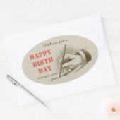 Retro verjaardag Mannelijke hand met een fontein p Ovale Sticker (Envelop)