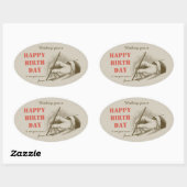 Retro verjaardag Mannelijke hand met een fontein p Ovale Sticker (Vel)