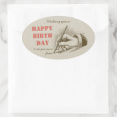 Retro verjaardag Mannelijke hand met een fontein p Ovale Sticker (Tas)