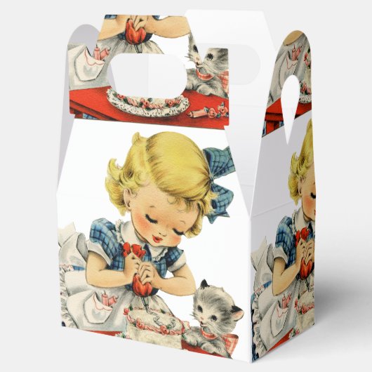 Retro Verjaardag Meisje Cake Kat Kinderen Kunstwer Bedankdoosjes (Geopend)