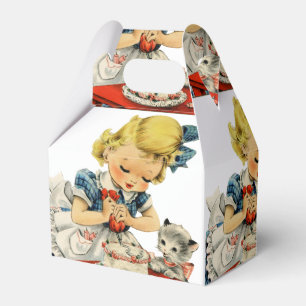 Retro Verjaardag Meisje Cake Kat Kinderen Kunstwer Bedankdoosjes