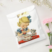 Retro Verjaardag Meisje Cake Kat Kinderen Kunstwer Bedankzakje (Gezegeld)