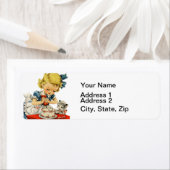 Retro Verjaardag Meisje Cake Kat Kinderen Kunstwer Etiket (Insitu)