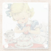 Retro Verjaardag Meisje Cake Kat Kinderen Kunstwer Glazen Onderzetter (Achterkant)