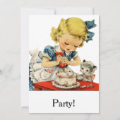 Retro Verjaardag Meisje Cake Kat Kinderen Kunstwer Kaart (Achterkant)