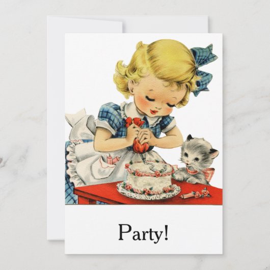 Retro Verjaardag Meisje Cake Kat Kinderen Kunstwer Kaart (Achterkant)