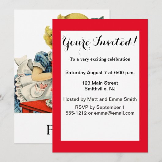 Retro Verjaardag Meisje Cake Kat Kinderen Kunstwer Kaart (Voorkant / Achterkant)