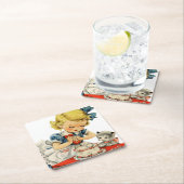 Retro Verjaardag Meisje Cake Kat Kinderen Kunstwer Kartonnen Onderzetters (Insitu)