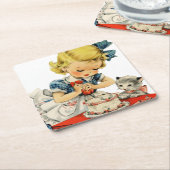 Retro Verjaardag Meisje Cake Kat Kinderen Kunstwer Kartonnen Onderzetters (Schuin)