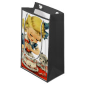 Retro Verjaardag Meisje Cake Kat Kinderen Kunstwer Klein Cadeauzakje (Voorkant Gekanteld)