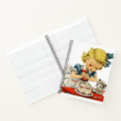 Retro Verjaardag Meisje Cake Kat Kinderen Kunstwer Notitieboek (Binnen)