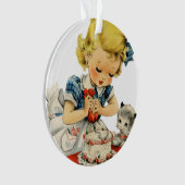 Retro Verjaardag Meisje Cake Kat Kinderen Kunstwer Ornament (voorkant)