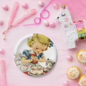 Retro Verjaardag Meisje Cake Kat Kinderen Kunstwer Papieren Bordje (Feest)