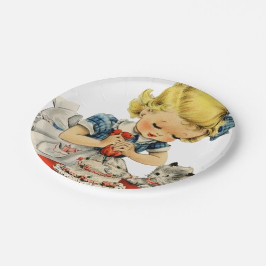 Retro Verjaardag Meisje Cake Kat Kinderen Kunstwer Papieren Bordje (Gekanteld)