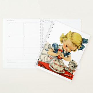 Retro Verjaardag Meisje Cake Kat Kinderen Kunstwer Planner