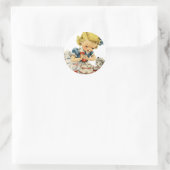 Retro Verjaardag Meisje Cake Kat Kinderen Kunstwer Ronde Sticker (Tas)