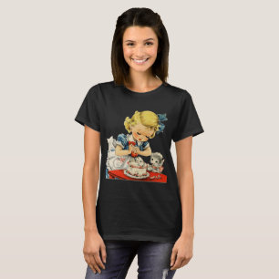 Retro Verjaardag Meisje Cake Kat Kinderen Kunstwer T-shirt