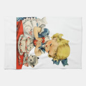 Retro Verjaardag Meisje Cake Kat Kinderen Kunstwer Theedoek (Horizontaal)