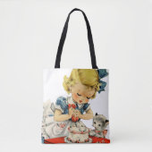 Retro Verjaardag Meisje Cake Kat Kinderen Kunstwer Tote Bag (Voorkant)