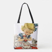 Retro Verjaardag Meisje Cake Kat Kinderen Kunstwer Tote Bag (Achterkant)