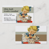 Retro Verjaardag Meisje Cake Kat Kinderen Kunstwer Visitekaartje (Voorkant / Achterkant)