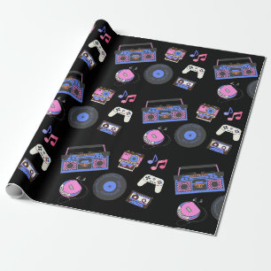 Retro verjaardag muziek uit de jaren 80 cadeaupapier